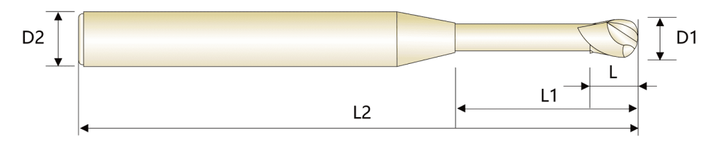Фреза концевая с шаровым наконечником и длинной шейкой HRC55
